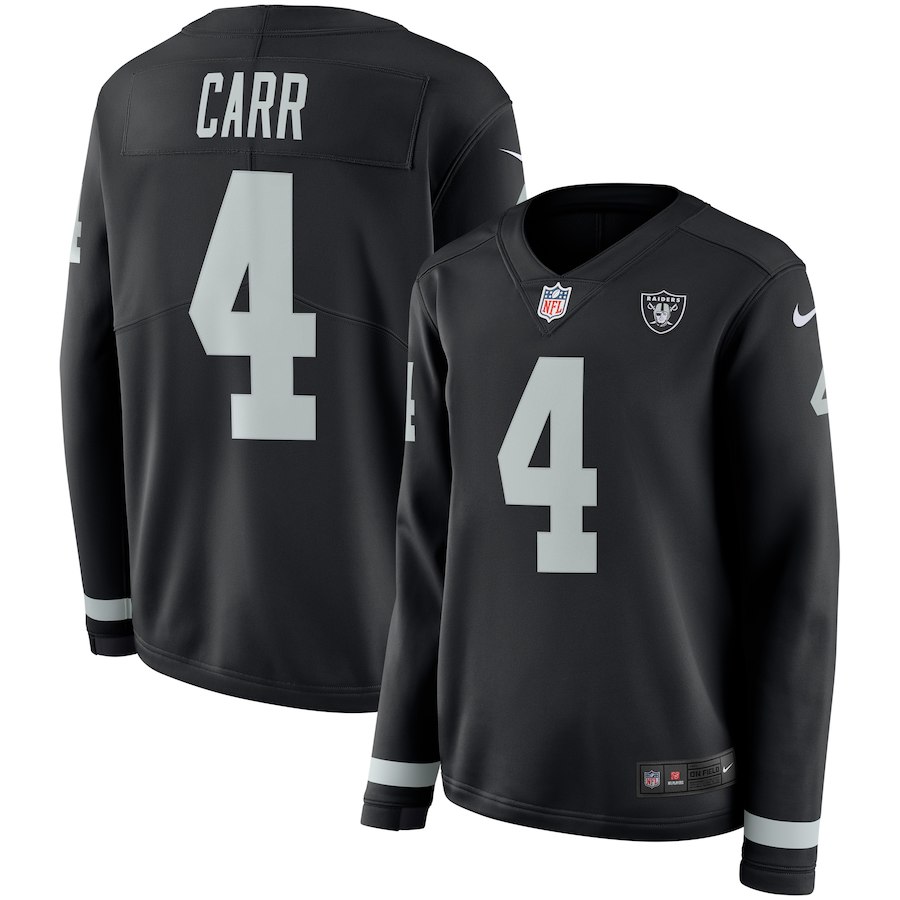 Women Oakland Raiders #4 Carr black Limited NFL Nike Therma Long Sleeve Jersey->women nfl jersey->Women Jersey